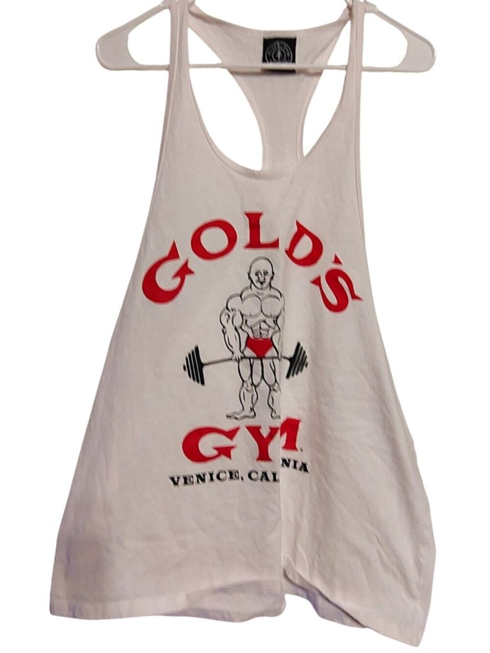 Gold's Gym Venice California XL Stringer Tee, White Red Black, Weightlifting